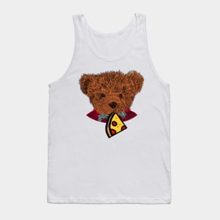 Cute Teddy Bear Portrait with Pepperoni Pizza Slice Tank Top